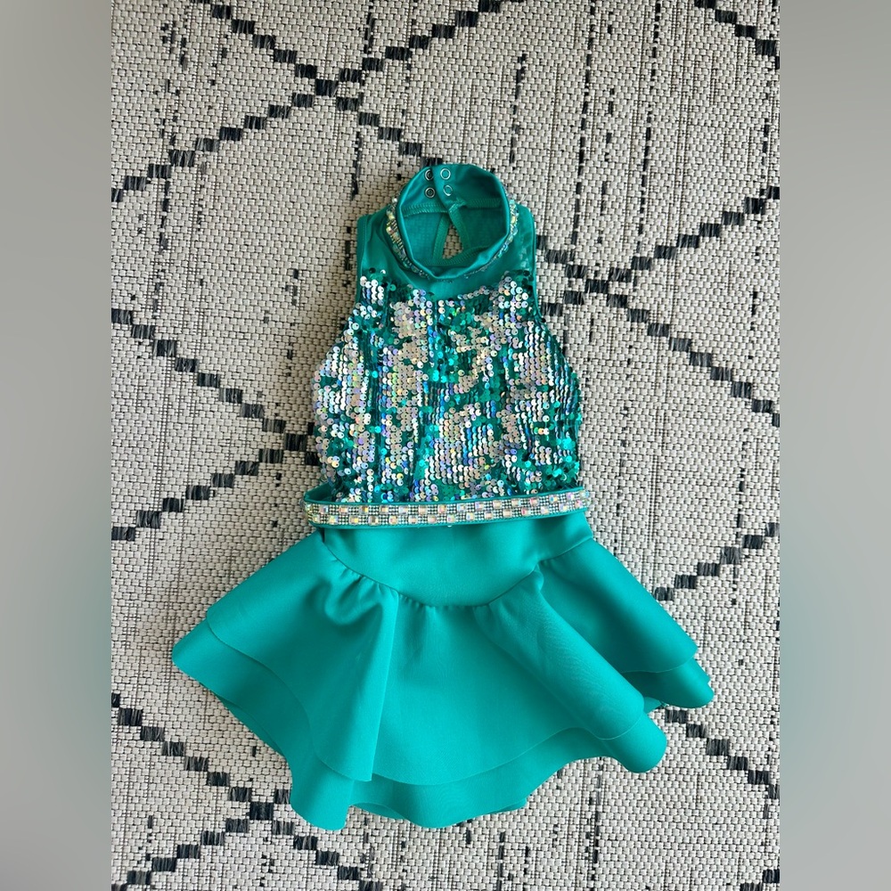 Weissman Teal Sequin Dance Outfit Girls Size 7/8